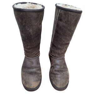 Ugg Australia Brown Classic Tall Bomber Shearling Lined Leather Boots Size 8